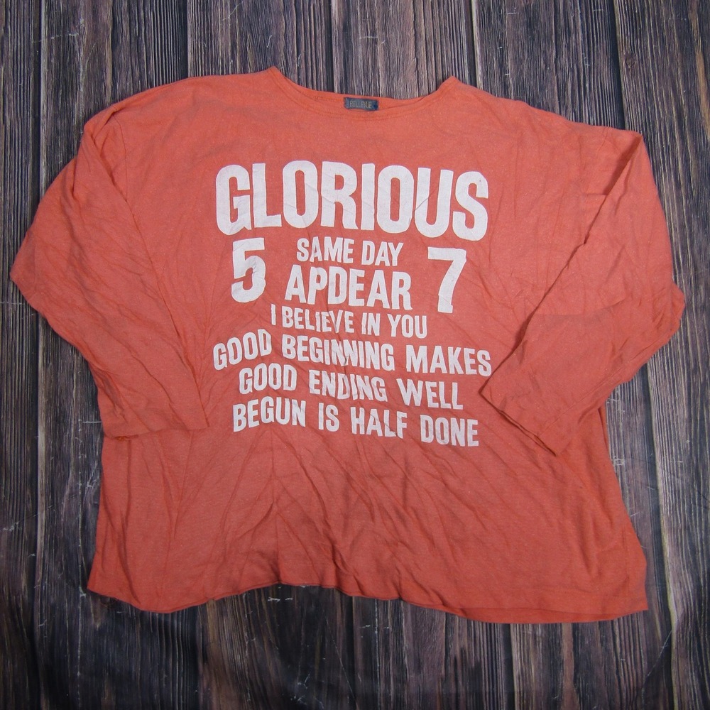 Bellevue Shirt Womens Large‎ Orange Long Sleeve Glorious Graphic Quote Tee
